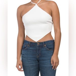 NWT House of Harlow 1960 Bandana Compression Halter Tank Crop in White | Size L